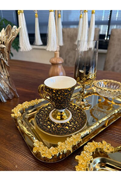 atabey home 2 Pieces Baton Japanese Rose Gold Presentation Tray & Coffee & Ca...