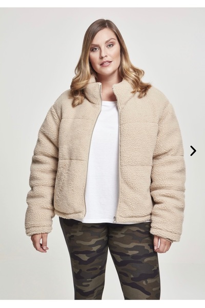 Urban Classics Women's boxy puffer jacket made of sherpa, darksand
