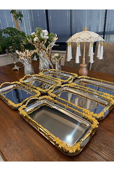 atabey home 1 Adet Baton Japon Gülü Gümüş Sunum Tepsisi & Kahve & Pasta/Börek...