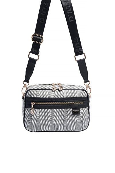 Silver Polo Silver & Polo SP1280 Γυναικείο Τσάντα χιαστί Ψάθινο Μαύρο Λευκό-Μ...