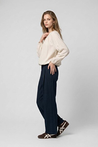 ALLDAY Navy Blue-Pile Detailed Palazzo Pants