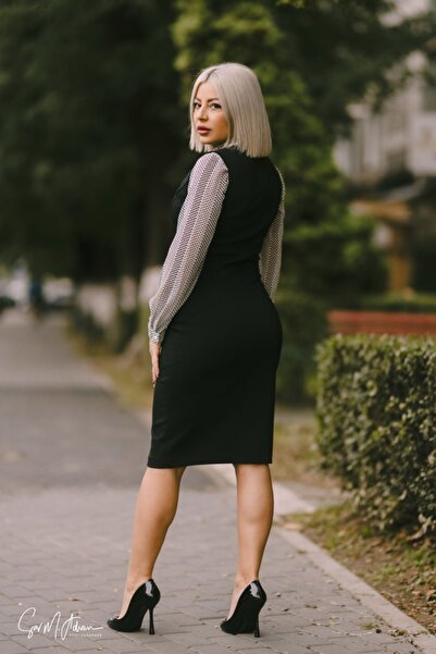 Angy Fashion Rochie office neagră cu cu fantă în față Mărime: 36
