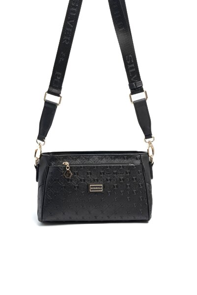 Silver Polo أسود - حقيبة كروس نسائية بشعار أسود SP1273