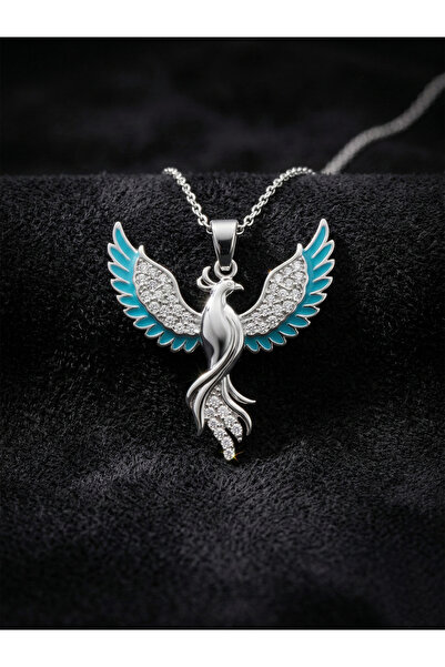 Roza Silver 925 Ayar Gümüş Zümrüdüanka Kuşu Kolye - Rodyum Kaplama Turkuaz Mi...
