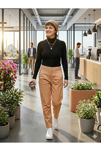 Kutaf Women's High Waist Canvas Pants - Office and Street Style Two C Pockete...