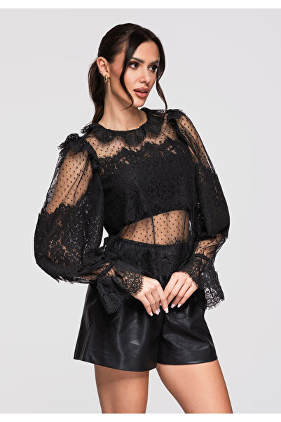 OMBRE Dámské Halenky elegantní krajka OW-TS-E0015 Černá