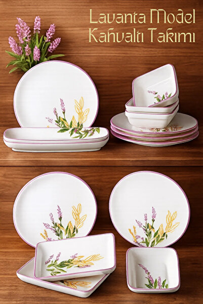 GİNZAMAİSON 14 Parça 6 Kişilik Handmade Lavanta Kahvaltı Takımı - Lüx Kahvalt...