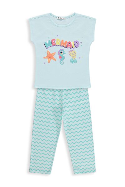 Civil Girls Mermaid Printed 2-5 Years Old Pajama Set - Green