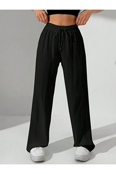 Take Two By Styli بنطال أسود بخصر مطاطي وقصة مستقيمة