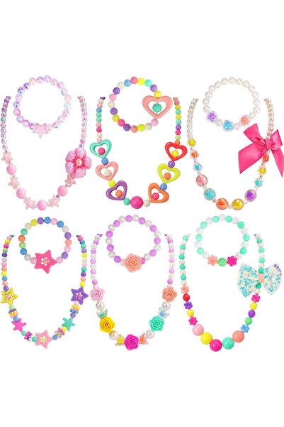 Arabest Kids Beaded Jewelry Collection, 6 Set Necklaces and Bracelets for Gir...