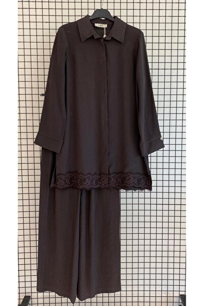 Armine Trend Modal Fabric Hidden Button Lace Detailed Hijab Top and Bottom Su...