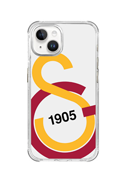 Galatasaray حافظة هاتف شفافة بشعار كبير مرخصة لهاتف آيفون 15 باللون الأصفر وا...