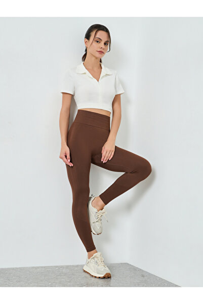 Styli Brown Jacquard Broad Waist Leggings