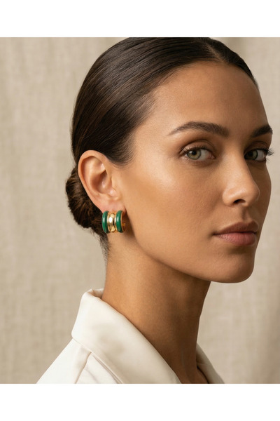 FiveStudio Minimalist Green and Gold Color Bijoux Hoop Earrings - Elegant and...