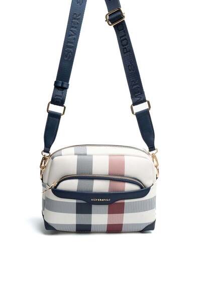 Silver Polo Silver & polo sp1201 women's Crossbody Bag Plaid white-navy blue