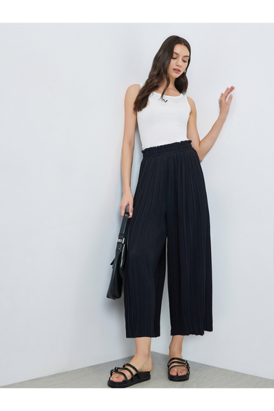 Take Two By Styli Black Pleated Wide Leg Pants