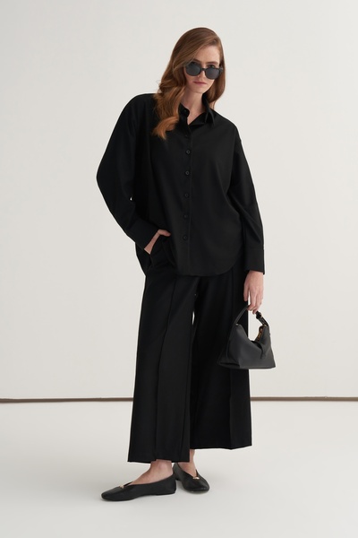 EBU Prive Set pantaloni culotte și cămașă pentru femei, negru