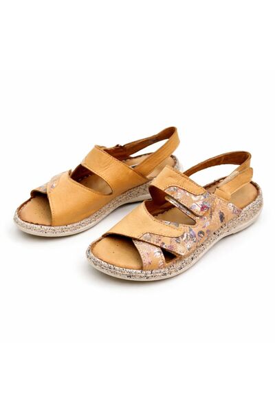 PATRON SHOES Kadın Hakiki Deri Ortopedik Çift Cırtlı Sandalet