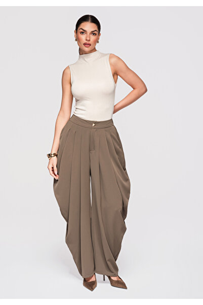OMBRE Women's Elegant Pants OW-PA-E0004 High Waist, Shaped Cut Khaki