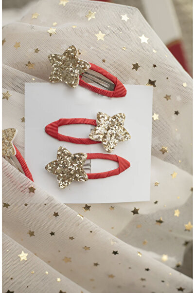 chipiques مجموعة من 2 مشبكين ذهبيين أحمر اللون مزينين بنجوم لامعة