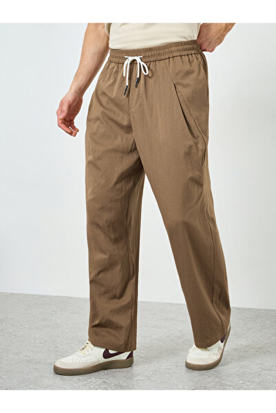 Take Two By Styli Men Brown Drawstring Waist Relaxed Fit Trousers