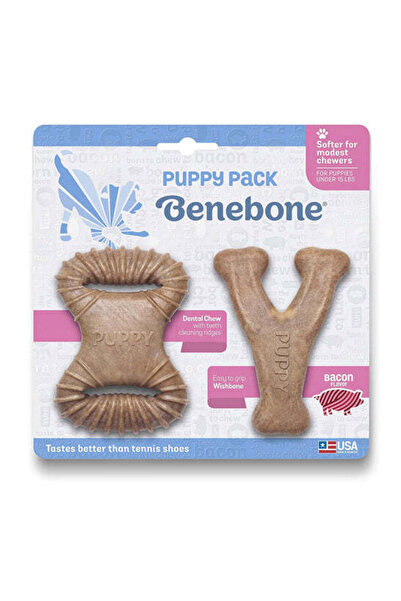 Benebone Puppy Dental Chew/Wishbone Bacon Toy for Dogs 2pcs