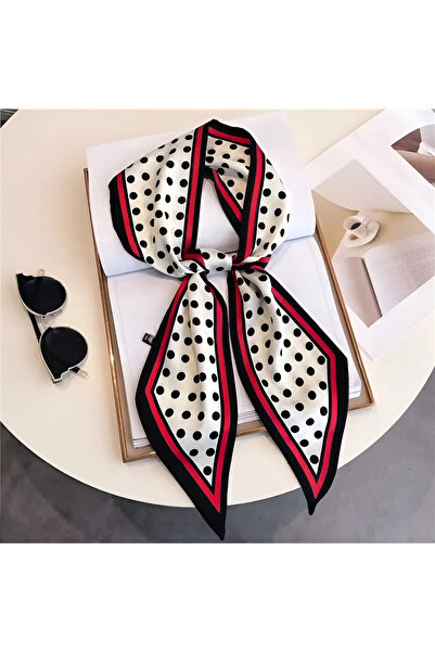 josef mariyy Puantiyeli ve Kırmızı Şeritli Retro Saten Fular & Kemer