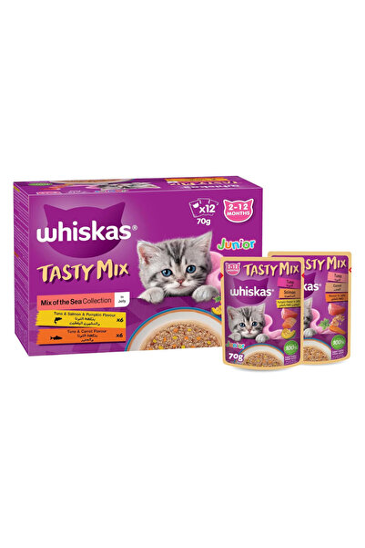Whiskas مجموعة جونيور كيتن اللذيذة من تشكيلة المأكولات البحرية في جيلي، طعام ...