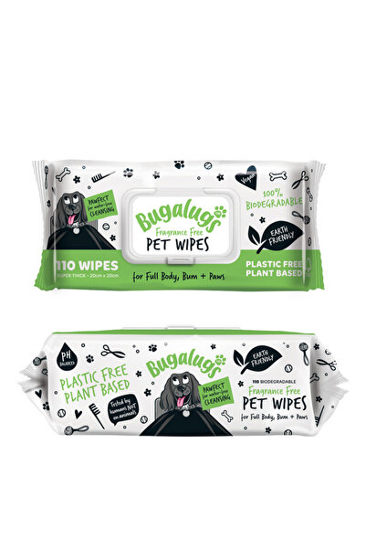 Bugalugs مناديل مبللة للكلاب قابلة للتحلل الحيوي وخالية من العطور، 110 منديل