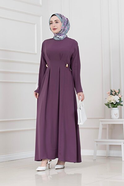 Sevitli Buy Buckle Detail Tesettür Elbise-Mürdüm