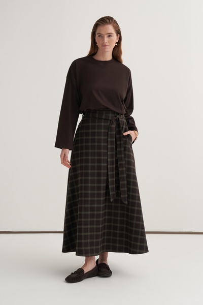 EBU Prive Жіноча картата спідниця-кльош кольору хакі