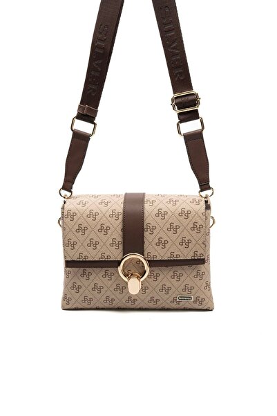 Silver Polo حذاء سيلفر آند بولو SP1275 نسائي حقيبة عابرة للجسم مونوغرام بيج-ب...