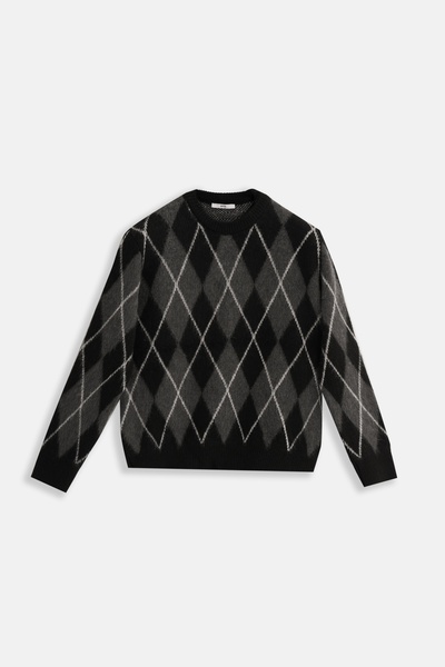 EBU Prive Women's Diamond Pattern Oversized Knitwear Sweater Black