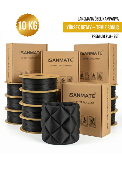 eurosantex High Quality PLA+ Siyah 1.75 Mm 3D Yazıcı Filament 10 kg