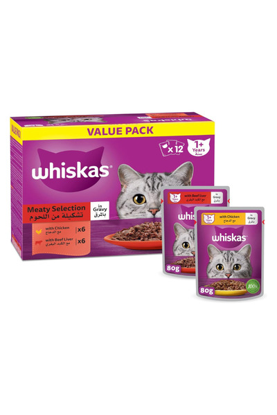 Whiskas 1+ Years Meaty Selection in Gravy Adult Wet Cat Food 10+2 Multipack 1...
