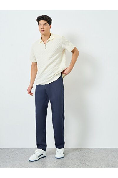 Take Two By Styli Men Navy Blue Straight Leg Trousers