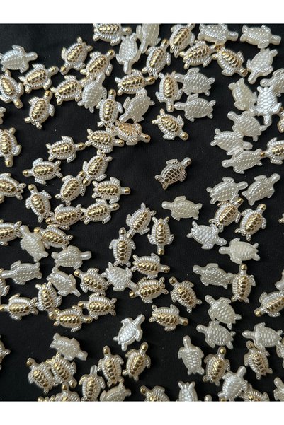 Bijumix Aksesuar 25 Adet 19x14 mm Beyaz Üzeri Altın Gold Kaplumbağa (Caretta ...
