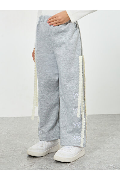 Styli Toddler girl wide leg jogger with side lace and bow applique