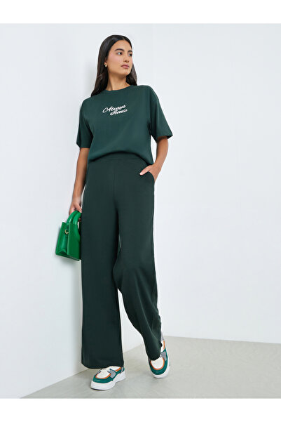 Styli Dark Green Wide Leg Joggers