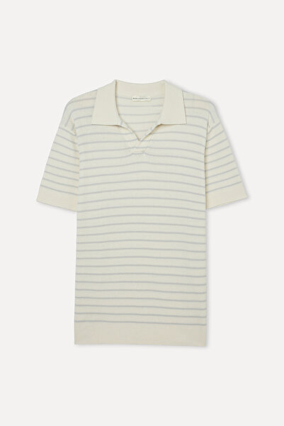 Mudo Striped Polo Neck Short Sleeve Knitting Sweater