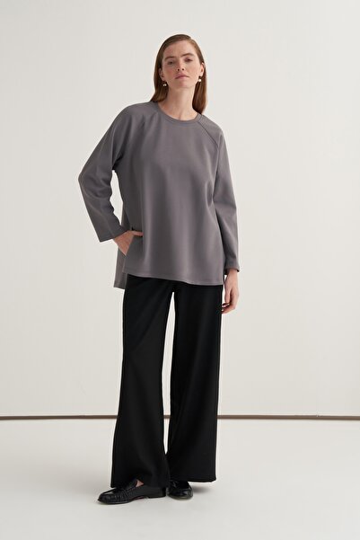 EBU Prive Bluză interlock cu mânecă lungă pentru femei, culoare fumurie