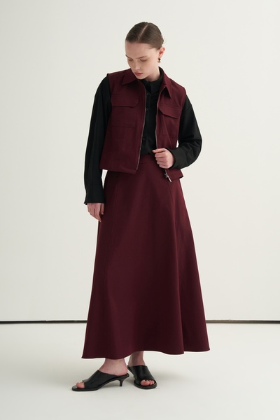 EBU Prive Women's Gabardine Vest Set Skirt Suit Plum