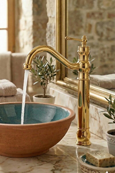 DUREVO صنبور حوض غسيل بتصميم عتيق - صنبور حمام بتصميم ريترو بلون ذهبي لامع