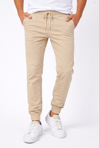 COOL TARZ Men's Beige Elastic Waistband Pants Jogger Pants