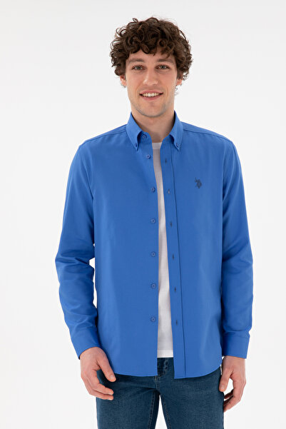 U.S. Polo Assn. Blue coral men's shirt with hidden logo