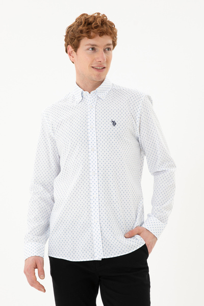 U.S. Polo Assn. Cămașă Bărbați Alb Cu Model Abstract Albastru Deschis Și Logo...