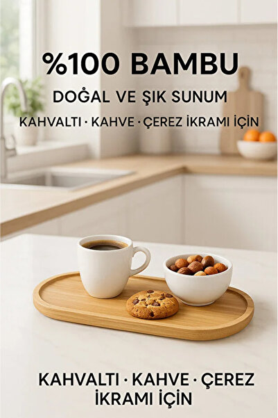 TUMU LIFE 1 Adet Bambu Oval Sunum Ve Servis Tepsisi - Ahşap Tepsi - Yağdanlık...