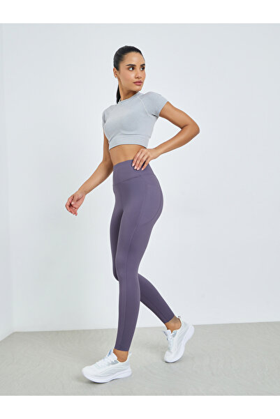 Styli Purple Broad Waist Side Pocket Leggings