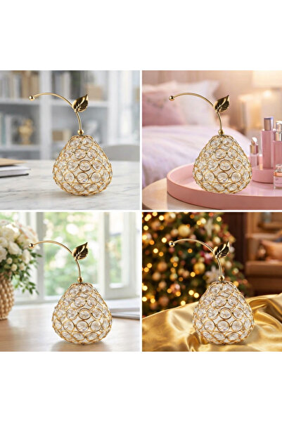 SNS BUTİK Dekoratif Kristal Taşlı Altın Armut Biblo – Modern Masa ve Ev Dekor...