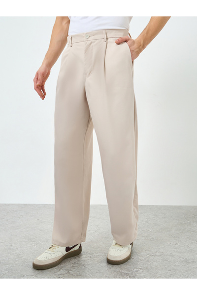 Styli Men Fold Pleat Wide Leg Pants